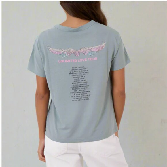 Zadig & Voltaire Marta Tee Womens Blue Beaded Skull Wings Graphic Top - Picture 5 of 7